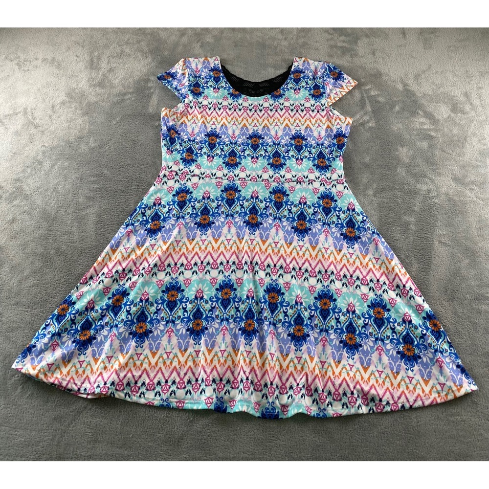 French Atmosphere Womens XL Fit Flare Dress Lace Back Geometric Damask 9652M NEW